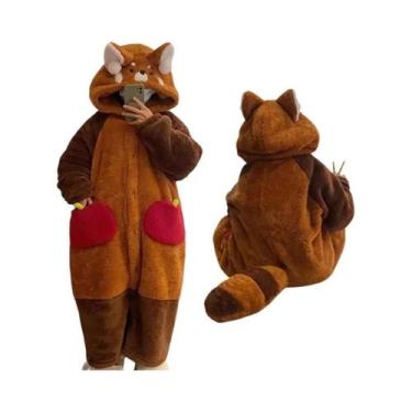 Imagem de Pijama Feminino De Inverno Com Estampa De Desenho Animado De Guaxinim 