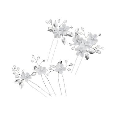 Imagem de Conjunto De Presilhas De Cabelo Com Pérolas E Folhas, 5 Peças, Acessór