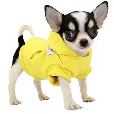 Imagem de LOPHIPETS Moletons com capuz de algodão para cães pequenos, chihuahua, roupas de cachorro para clima frio, amarelo/PP