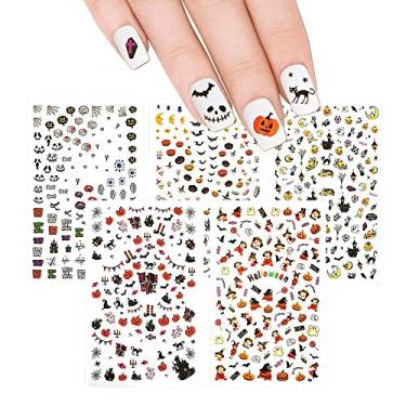 Imagem de Conjunto de adesivos de unha Winstonia Halloween, mais de 150 peças, decorações de manicure fáceis para outono, abóbora assustadora, gatos pretos e mais
