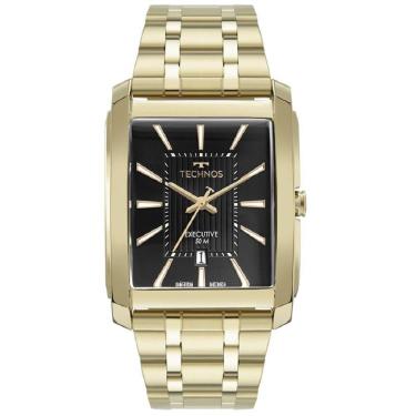 Imagem de Relógio Technos Masculino Dourado Preto Quadrado Analogico