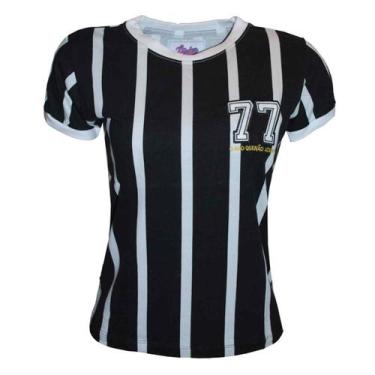 Imagem de Camisa Liga Retrô Listrada 77 Feminina  Preta E Cinza M