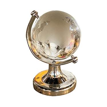 Imagem de Globo terrestre redondo mapa do mundo esfera transparente de vidro cristal com suporte para decoração de mesa ferramenta de ensino modelo de coleção presente, claro, 60mm