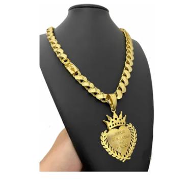 Imagem de Cordão + Pingente 12mm Friso S Dupla Face Banhado Ouro 18k