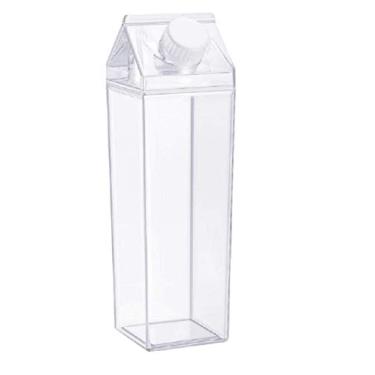 Imagem de Garrafa de água Mayhow de papelão de leite, 500 ml, garrafa de leite quadrada transparente de plástico sem BPA à prova de vazamento, garrafa de água portátil reutilizável, garrafa de suco em forma de caixa de leite, perfeita para academia, acampamento, esportes