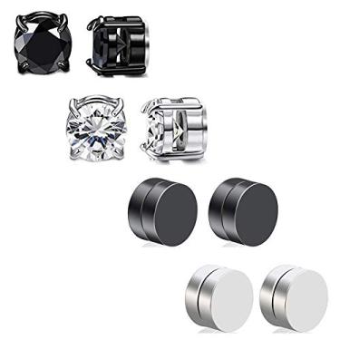 Imagem de HENGYID 4 pares de brincos magnéticos de aço inoxidável CZ não perfurados, clássicos, unissex, 6 mm