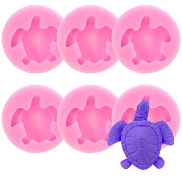 Imagem de KuuGuu Pacote com 6 moldes de silicone de tartaruga marinha, molde de fondant de tartaruga doce, molde para fazer chocolate de tartaruga para sobremesas, faça você mesmo, utensílios de decoração de