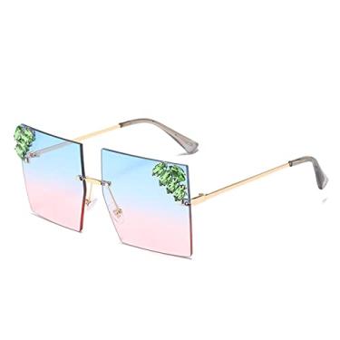 Imagem de Óculos de sol sem aro moda óculos de sol quadrado grande com aro de diamante Personalidade Street Shot, 5, tamanho único