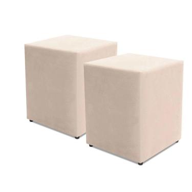 Imagem de Kit com 2 Puff Quadrado Suede Bege Decorativo 35x35cm BF Colchões 