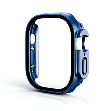 Imagem de KGFCE Vidro + capa para Apple Watch Case Ultra 49mm PC Bumper Capa Temperada Protetor de Tela Shell Iwatch Accessorie Series Ultra Cover (Cor: Azul Original, Tamanho: Ultra 49MM)