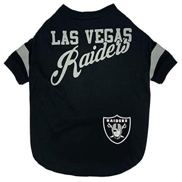 Imagem de Camiseta NFL Las Vegas Raiders para cães e gatos, média. Camisa de futebol para cães para fãs do time da NFL. Novo e atualizado design listrado moderno, durável e fofa camiseta esportiva PET