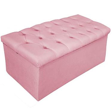 Imagem de Recamier Baú Estofada Mel 100 cm Solteiro Com Capitonê Suede Rosa Bebê - ADJ Decor