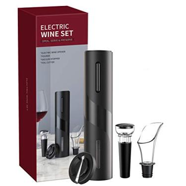 Imagem de Abridor de vinho elétrico, saca-rolhas automático, recarregável, conjunto de abridor de garrafa de vinho sem fio, com cortador de alumínio, tampa a vácuo e dosador de aerador de vinho