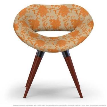 Imagem de Poltrona Beijo Floral Laranja E Marrom Cadeira Decorativa Com Base Fix
