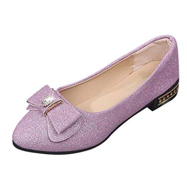 Imagem de Sandálias de salto femininas lisas sapatos baixos moda borboleta-ponto ponto casual feminino bico fino feminino (roxo, 6)