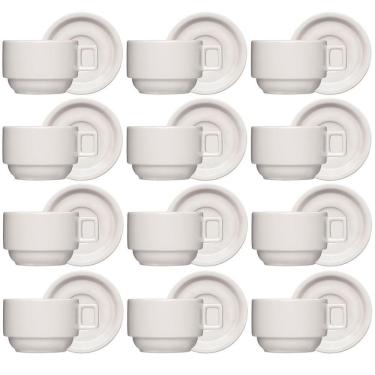 Imagem de Conjunto 12 Xícaras Café Chá com Pires 210ml Bar Hotel Porcelana Branca Germer