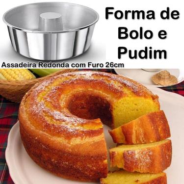 Imagem de Forma de Bolo e Pudim - Assadeira Redonda com Furo - 26cm - Aluminio Polido - Tubo Forte Extra - PANAMI