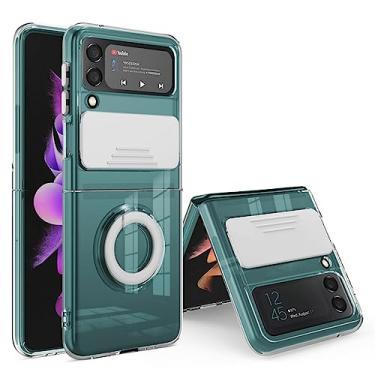 Imagem de Para Samsung Galaxy Z Flip 4 Z Flip 3 Fold 3 4 Ring Holder Phone Case para Z Flip 4 3 Window Lens Protection HD Capa Transparente, Branco, Para Samsung Z Flip 4