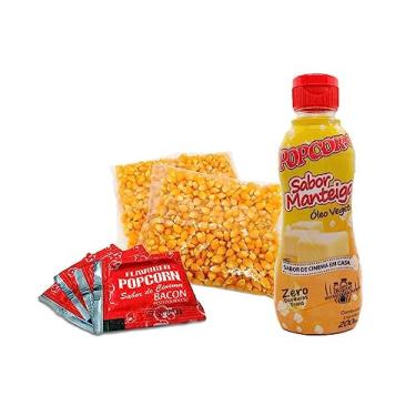 Imagem de Popcorn Premium 200g milho + Óleo Sabor Manteiga + 05 Sachê de Bacon
