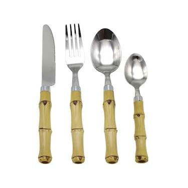 Imagem de Faqueiro 24 Peças Dynasty Bambu em Aço Inox com Caixa de Madeira - Bege