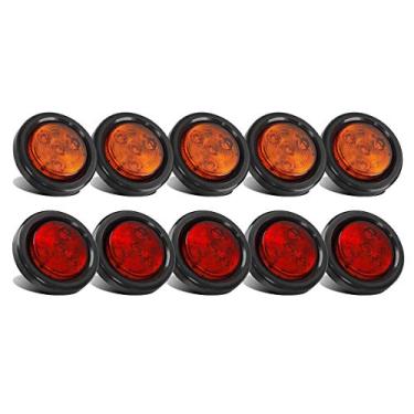 Imagem de Partsam Pacote com 10 (5 âmbar + 5 vermelho) 2 marcadores laterais redondos de LED com argolas de montagem 4 LED, selado 2 luzes de marcador de LED redondas com lente reflexiva, IP67 à prova d'água