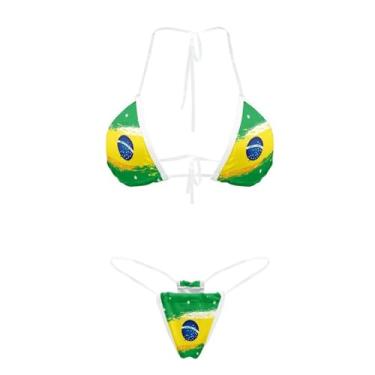 Imagem de Gzzxiailg Biquínis femininos com tiras transparentes com tiras e duas peças brasileiras para praia e piscina, Bandeira do Brasil, XXG