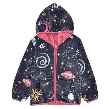 Imagem de KLL Casaco infantil Space Sherpa jaqueta rosa bebê zíper jaqueta, Espaço, 5 Anos