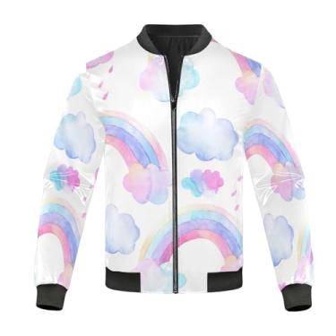 Imagem de KLL Casaco de chuva masculino bonito padrão arco-íris rosa azul impermeável leve jaqueta masculina corta-vento casacos de chuva masculinos, Estampa fofa, arco-íris, rosa, azul, GG