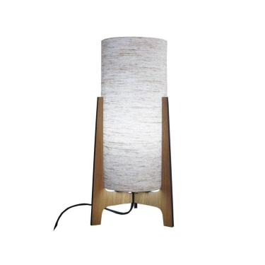 Imagem de Abajur Luminária de Mesa Tripé Madeira e Cúpula Tecido Linho 32 cm x 14 cm