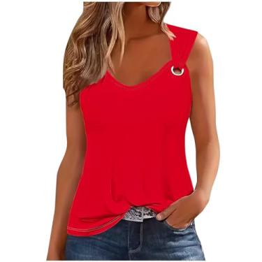 Imagem de Camisetas femininas folgadas longas sem mangas alças finas verão outono 2024 moda, A-15 Vermelho, M