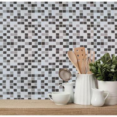 Imagem de Papel de Parede Autoadesivo Pastilhas Preta Mesclada Adesivo Lavável Cozinha Banheiro Lavanderia