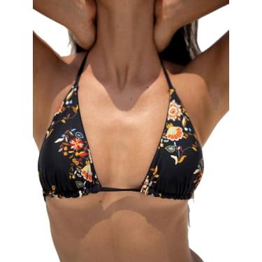Imagem de BERLOOK Biquíni feminino frente única reversível com cordão triangular de corte alto, Preto - f, M