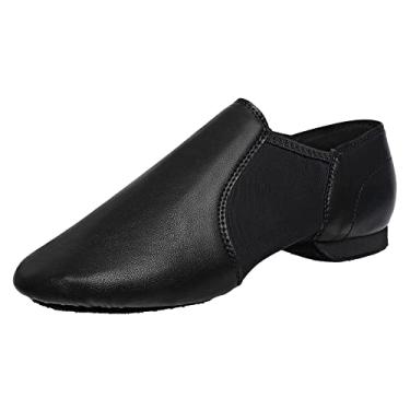 Imagem de Sapatos de jazz pretos sem cadarço com sola de couro elástico para homens e mulheres, Preto, 37 BR