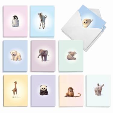 Imagem de The Best Card Company - 20 cartões infantis fofos em caixa (10 x 5,12 polegadas) - conjunto em branco sortido (10 designs, 2 cada) - Zoo Babies AM6726OCB-B2x10