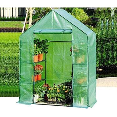 Imagem de Mini estufa, estufa walk-in, casa, jardim, estufa, cobertura de planta, estrutura de metal estável, portas de obturador, portátil de 4 camadas, verde, 143x143x195cm