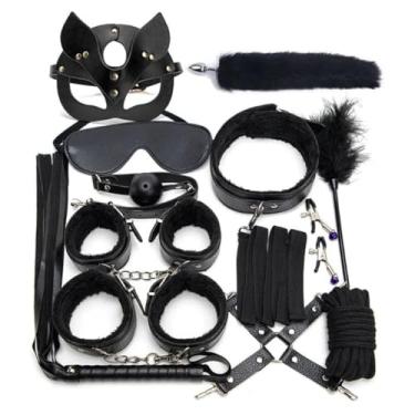 Imagem de Kit 12 Peças de Couro Brinquedos Sexuais para Adultos, Jogos Eróticos, Algemas, Braçadeiras de Mamilo, Corda Chicote Mordaça, Produtos Sexuais
