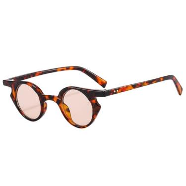 Imagem de Moda pequena olho de gato feminino óculos de sol retro rebites decoração masculino tendência punk lente redonda óculos de sol tons uv400, leopardo champanhe, tamanho único