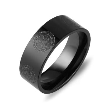 Imagem de HZMAN Anel de exorcismo de São Bento de 8 mm para homens, aço inoxidável, retrô, católico, romano, exorcismo, proteção cruzada, joia presente, 9, Metal, Sem pedra preciosa