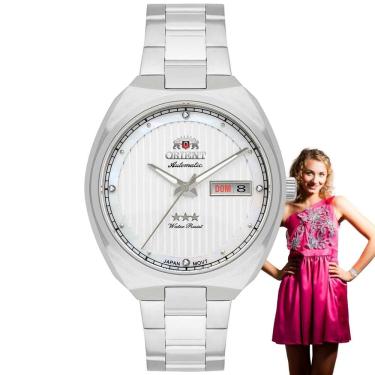 Imagem de Relógio de Pulso Orient Feminino Automático Mecânico 3 Estrelas Analógico Cristais Madrepérola Prateado F49SS028L S1SX