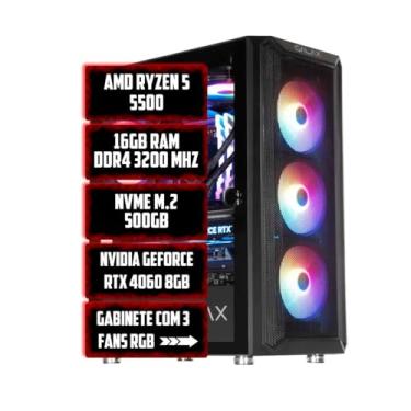 Imagem de Computador Gamer AMD Ryzen 5 5500, 16GB RAM DDR4 3200 MHz, NVME M.2 500GB, NVIDIA RTX 5060 8GB, Gabinete com 3 Fans RGB
