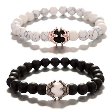 Imagem de UEUC Pulseira King & Queen Crown Distance Casal His and Her Friendship Pulseira com contas de 8 mm, Adjustable, Metal Pedra, Pedra