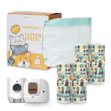 Imagem de AMOGOGOPET Sacos de forro de caixa de areia autolimpantes, compatíveis com PETKIT Pura Max & X, sacos de lixo de substituição à prova de vazamento, 100 sacos de lixo para gatos com cordão, 55,4 cm x