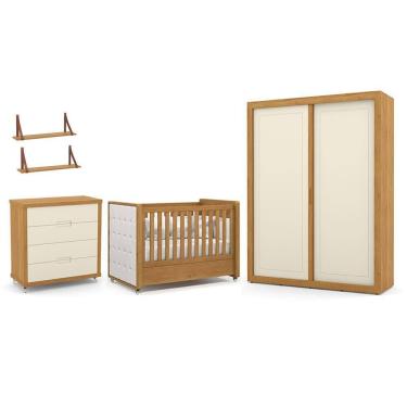 Imagem de Dormitório Tutto New 2 Portas, Cômoda 4 Gavetas e Berço com Capitonê e Prateleiras - Matic Móveis