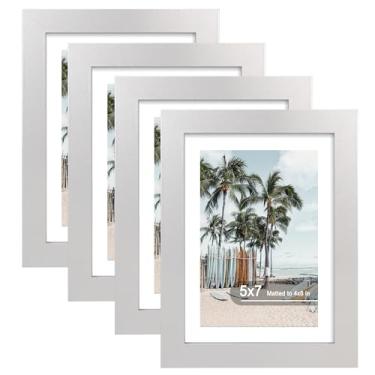 Imagem de Hongkee Porta-retrato 12 x 18 cm (pacote com 4, prata) feito de vidro real e moldura de madeira - exiba imagens 10 x 15 cm com tapete ou 12 x 18 cm sem tapete, molduras para fotos 12 x 17 cm, tela de
