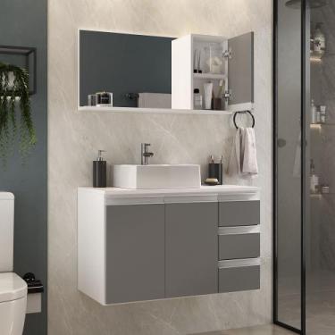 Imagem de Conjunto gabinete banheiro completo prisma 80cm branco/cinza - MOVEIS 