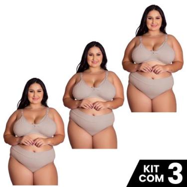 Imagem de Kit 3 Conjuntos Sutiã e Calcinha Cotton Amamentação Plus Size Tamanho 