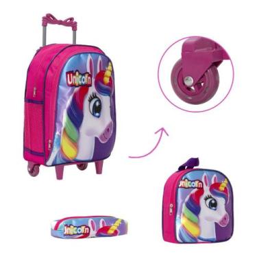 Imagem de Kit Bolsa Escolar Menina Rodinhas Unicórnio Tam G Creche - TOYS 2U