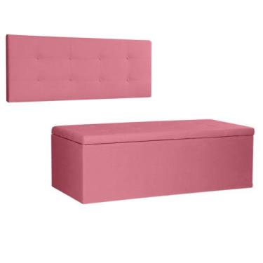 Imagem de Kit Painel e Calçadeira Baú King 1,95m Berlim Suede Rosa - Pallazio