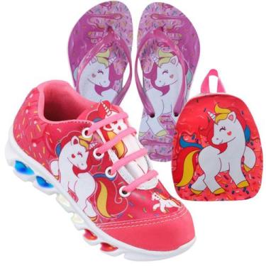 Imagem de Kit Tenis de led infantil meninas Ledstar calce facil Unicornio desenh