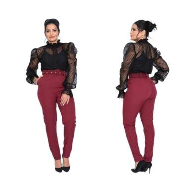 Imagem de Calça Cintura Alta com Cinto Modelo Social Alfaiataria - Nina Criações